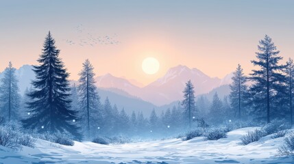 Obraz premium Winter landscape with snow and fir trees as vintage christmas wallpaper