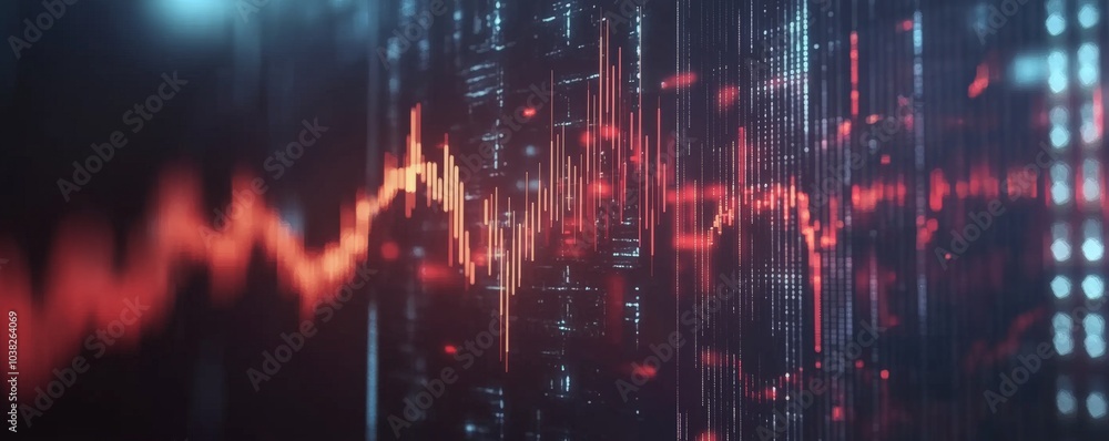 Poster abstract data visualization with red and blue lights