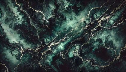 Moody Dark Green Marble-Inspired Design with Rich Emerald Tones and Intricate Gold Veining