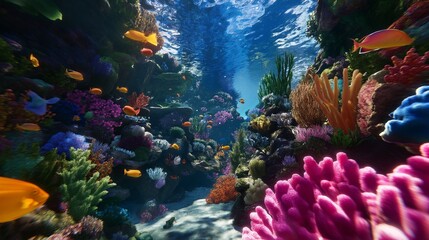 Fototapeta premium A vibrant coral reef teeming with colorful fish and marine life