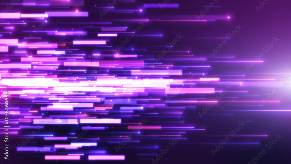Canvas Prints dynamic square violet glowing line beams, colorful glow light trail with particles background.