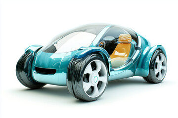 Teal Compact blue- green Electric Car with Futuristic Wheels. Electric car of the future on a white background