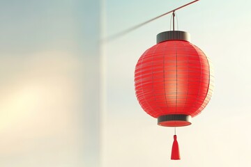 Obraz premium Red lantern hanging against a soft gradient background