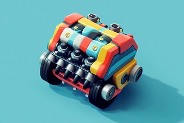 Fototapeta premium 3D Engine Block: Powerful Automotive Machinery Game Wallpaper Background