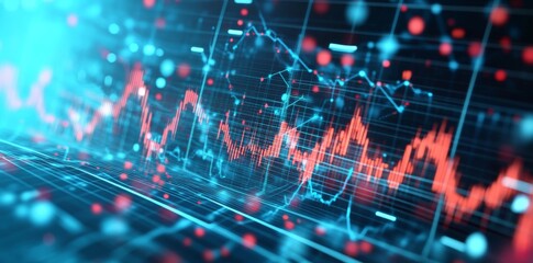Fototapeta premium Abstract Digital Stock Market Chart with Red and Blue Lines and Dots