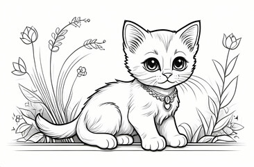 Obraz premium Cute Young Cat Coloring Book Page