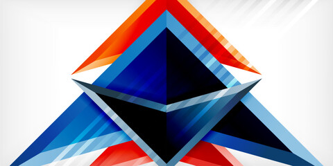 Arrows with 3d effect abstract background. Triangles on light grey backdrop