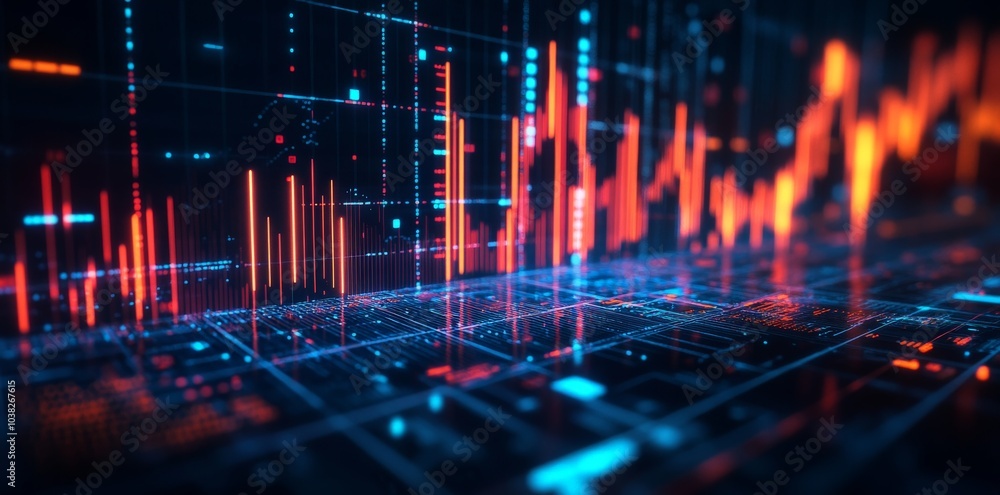 Poster abstract digital interface with glowing lines and data