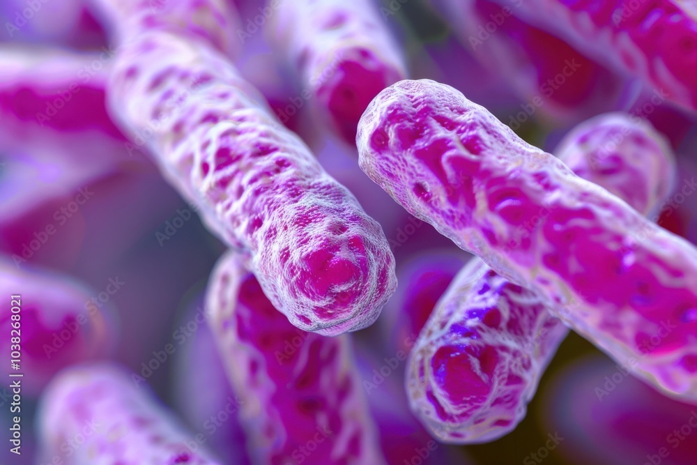 Poster a high-definition image of lactobacillus bacteria, showing their rod-shaped structures and clusterin