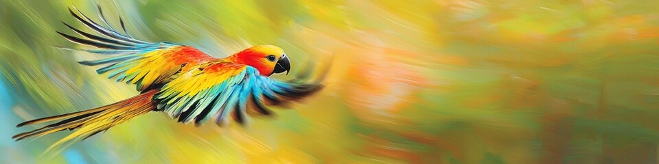 Obraz premium bird multi-colored showcases flying. selective focus