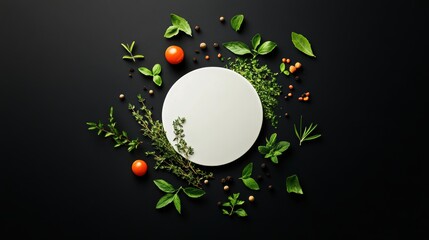An array of spices and herbs surrounding a plate of food, emphasizing the different flavor profiles.