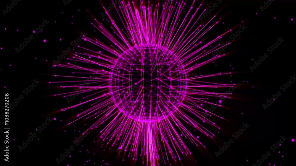 Poster loopable complex purple sphere geometry background with a rotating globe. rotating sphere as a hud f