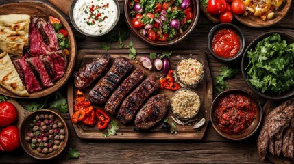 Vibrant Grilled Meats with Seasonal Ingredients Outdoors
