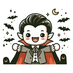 Happy Halloween Day cute dracula spooky ghost, festival illustration elements for decoration, prints. Cartoon scary evil character