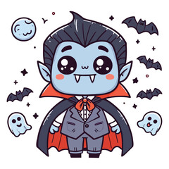 Happy Halloween Day cute dracula spooky ghost, festival illustration elements for decoration, prints. Cartoon scary evil character