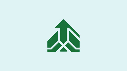 Geometric Arrow and Letter Design on Green Background