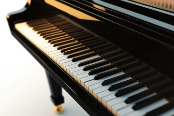 close up view of grand piano keyboard, showcasing elegant black and white keys. polished surface...