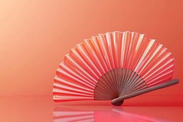 Elegant red hand fan on vibrant background