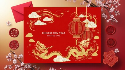 Fototapeta premium vibrant image celebrates Chinese New Year with a decorative card featuring the phrase 