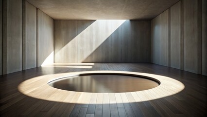 Obraz premium Minimalist Photography of a Circle Hole in a Floor Capturing Light and Shadows in a Modern Space for Home Decor Inspiration and Interior Design Ideas