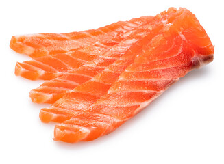 Salmon fillet slices isolated on white background. File contains clipping path.
