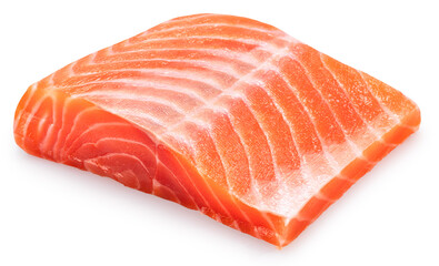 Piece of raw salmon fillet isolated on white background. File contains clipping path.