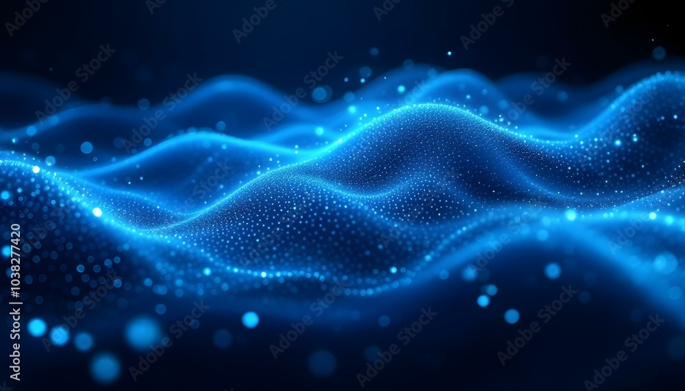 Poster an abstract futuristic background with connecting dots and lines on a dark blue canvas, depicting di