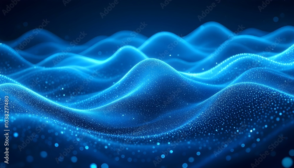 Poster an abstract futuristic background with connecting dots and lines on a dark blue canvas, depicting di