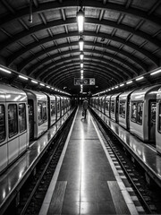 Obraz premium Urban Subway Train Station Empty Tracks Black White Photography