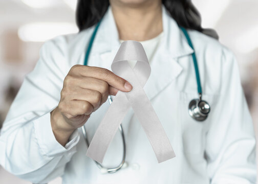 White or light pearl awareness ribbon bow for Lung cancer, Bone cancer, Multiple Sclerosis, Severe Combined Immune Deficiency Disease (SCID), Emphysema, Mesothelioma, Retinoblastoma Cancer (eye)