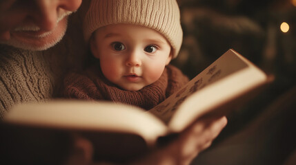 Close-up of a Grandparent Reading a Story to a Child, Shared Wonder