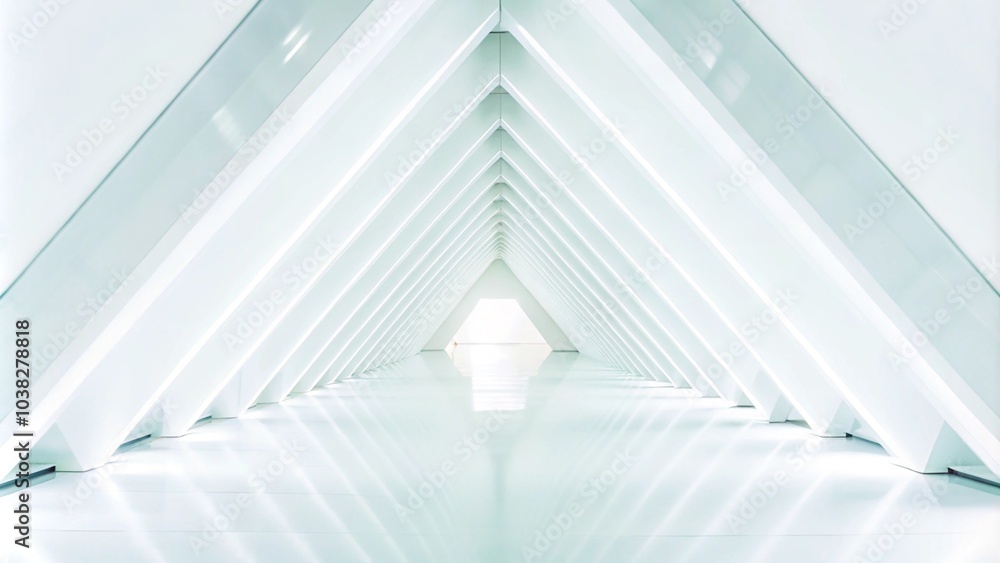 Poster abstract white futuristic architecture design tunnel with tight lighting 3d render. modern white bac