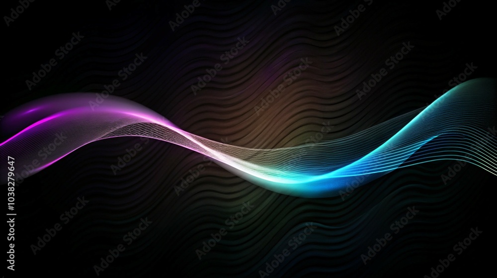 Poster abstract wave lines pattern dynamic colorful light flowing isolated on black background. concept of 