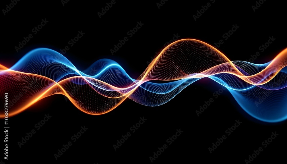 Poster abstract wave lines pattern dynamic colorful light flowing isolated on black background. concept of 