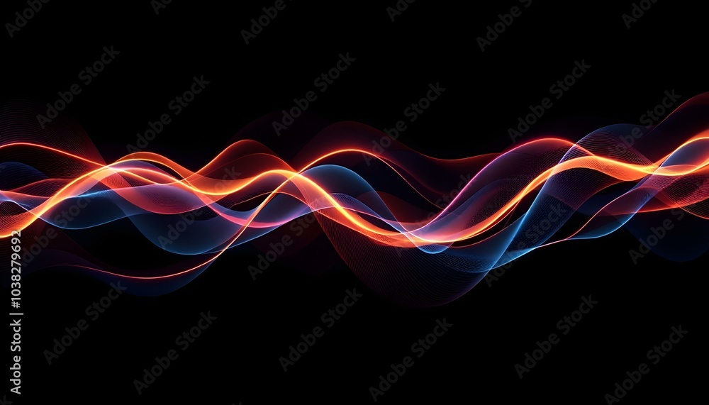 Poster abstract wave lines pattern dynamic colorful light flowing isolated on black background. concept of 