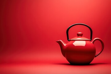 Red teapot on matching red backdrop, minimalist concept