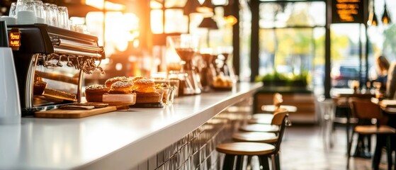 beautifully designed bistro cafe with a clean white counter