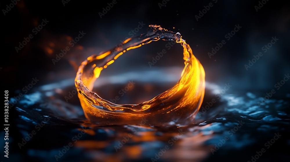 Poster a glowing ring of water splashes upwards, creating a mesmerizing abstract design.