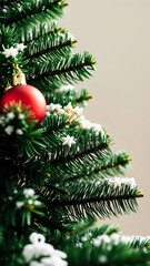 decorated pine tree branch with red bauble snowflake decorations