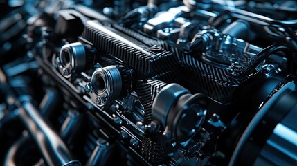 Fototapeta premium a Formula One car engine components, showcasing the advanced technology