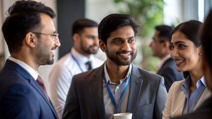 Indian entrepreneurs networking with industry influencers and thought leaders at a conference.
