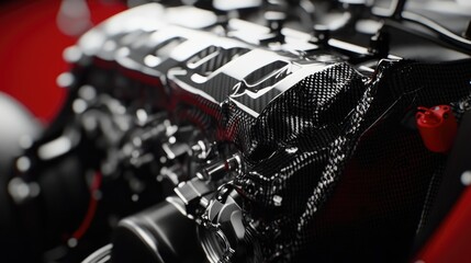 Fototapeta premium a Formula One car engine components, showcasing the advanced technology