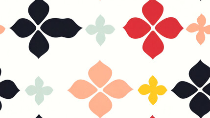 Seamless pattern with colorful flowers on white background.