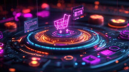 digital shopping icons with omnichannel retail concept 3d illustration