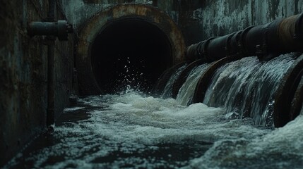 Dirty water flows out of the factory's sewage pipe