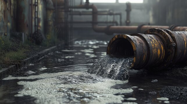 Dirty water flows out of the factory's sewage pipe