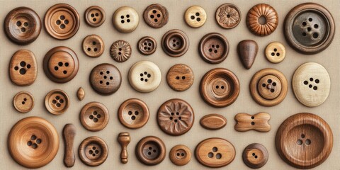 Timeless Elegance: A Neatly Organized Vintage Wooden Buttons Collection on a Neutral Palette