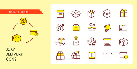 A delivery box. Package. Delivery. Container. Logistics. A set of editable icons. Linear style. Vector. Delivery Icons