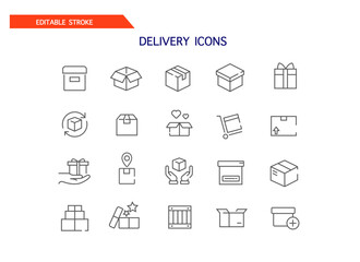 A delivery box. Package. Delivery. Container. Logistics. A set of editable icons. Linear style. Vector. Delivery Icons