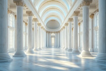 Fototapeta premium A row of grand white columns stretching into the distance. Generative AI